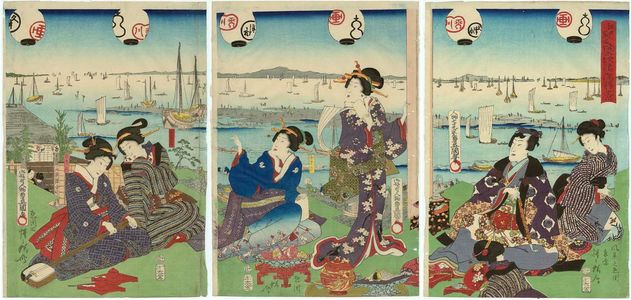 Utagawa Kunisada: Scenery of Namiyoke in Tsukiji (Tsukiji Namiyoke shôkei), from the series Famous Places in Edo (Edo meisho) - Museum of Fine Arts