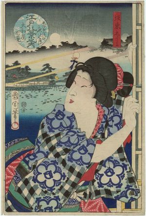 豊原国周: Moon at Shinobazu (Shinobazu no yoru no tsuki): Actor Bandô Shuka, from the series Eight Views of Edo (Edo hakkei no uchi) - ボストン美術館