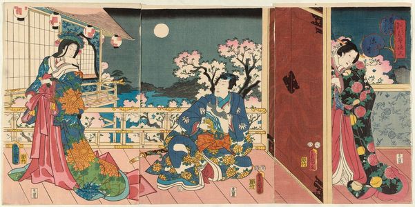 歌川国貞: The Third Month (Yayoi), from the series The Five Festivals Represented by Eastern Genji (Azuma Genji mitate gosekku) - ボストン美術館
