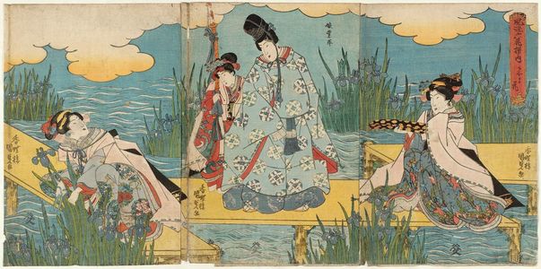 Utagawa Kunisada: Iris: A Female Narihira (Kaoyobana, Onna Narihira), from the series Six Fashionable Floral Selections (Fûryû rokkasen no uchi) - Museum of Fine Arts