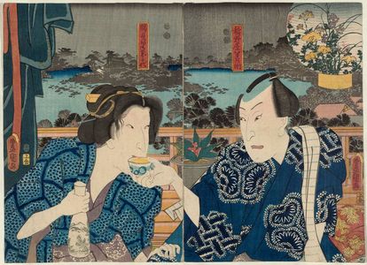 歌川国貞: Actors Sawamura Chôjûrô V as Inanoya Hanbei (R) and Bandô Shûka I as Katsumi Ane-e Ochiyo (L) - ボストン美術館