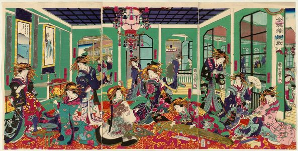 豊原国周: Amusements at the House of the Golden Vase (Kinpeirô yûge) - ボストン美術館