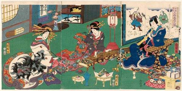 Toyohara Kunichika: Concert of Three Instruments (Sankyoku yûen no zu), from the series Genji in Modern Style (Imayô Genji) - Museum of Fine Arts