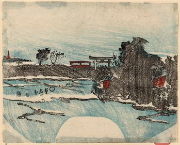 Utagawa Sadahide: Landscape with shrine - Museum of Fine Arts