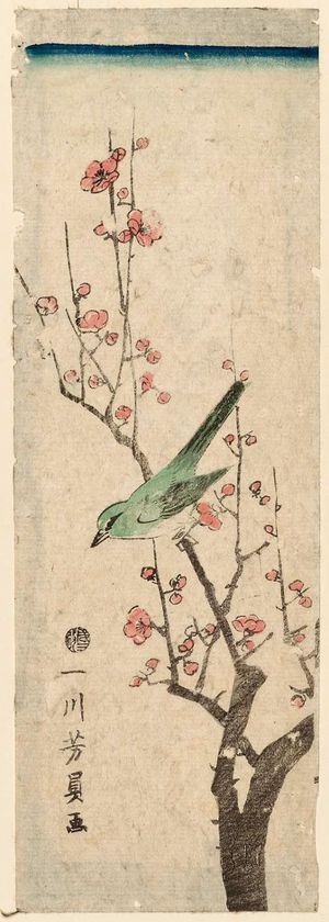 歌川芳員: Warbler on Plum Branch - ボストン美術館