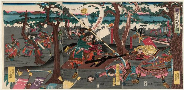 Japanese Print "The Great Battle of Awazu Plain (Awazu-ga-hara ôgassen zu)" by Satomi Tachô (Utagawa Yoshikane)