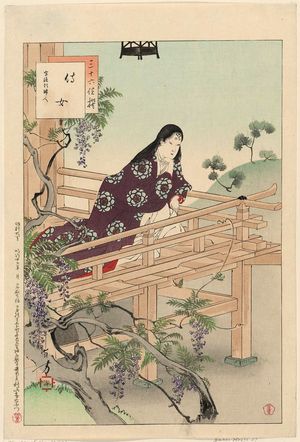 水野年方: Lady-in-waiting: Woman of the Hôtoku Era [1449-52] (Jijo, Hôtoku koro fujin), from the series Thirty-six Elegant Selections (Sanjûroku kasen) - ボストン美術館