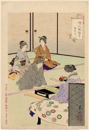 Japanese Print "Utamushiro. Poem Party. Series: Fujin fuzoku Zukushi" by Ogata Gekko, 尾形月耕 (Ogata Gekkô)