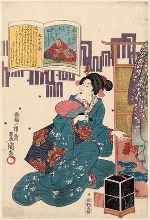 Utagawa Kunisada: Poem by Saki no Daisôjô Jien, No. 95, from the series A Pictorial Commentary on One Hundred Poems by One Hundred Poets (Hyakunin isshu eshô; no series title on this design) - Museum of Fine Arts
