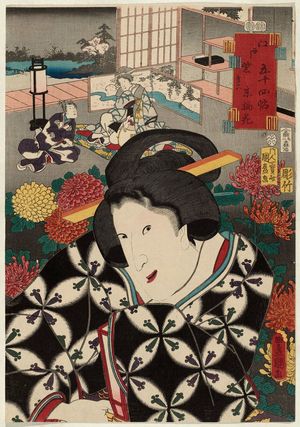 歌川国貞: No. 6, Suetsumuhana: Actor Iwai Hanshirô VII, from the series Fifty-four Chapters of Edo Purple (Edo murasaki gojûyo-jô) - ボストン美術館