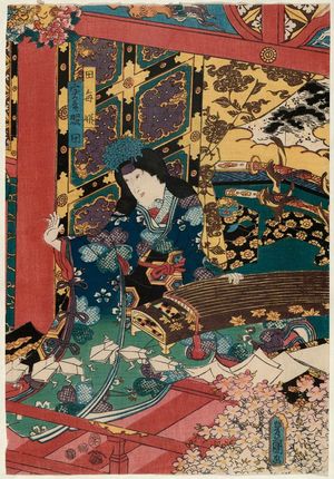 Utagawa Kunisada: Actors Iwai Kumesaburô III as Tagoto-hime, actually Teruta (R), and Ichikawa Danjûrô VIII as Jiraiya (L) - Museum of Fine Arts