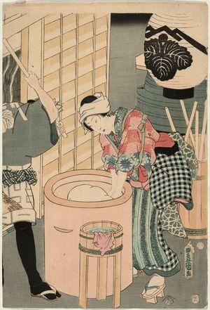 歌川国貞: Making Ricecakes in the Twelfth Month (Shiwasu mochitsuki), from the series The Twelve Months (Jûni tsuki no uchi) - ボストン美術館