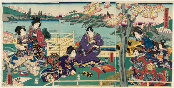 Ochiai Yoshiiku: The Four Accomplishments with Cherry Blossoms in Full Bloom (Hanazakari kinkishoga) - Museum of Fine Arts