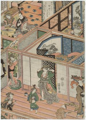 Utagawa Kunisada: Panorama of the Second Floor of a Brothel, a Pentaptych (Seiro nikai no zu, goban tsuzuki) - Museum of Fine Arts