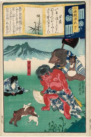 落合芳幾: Ch. 48, Sawarabi: Kaidômaru, from the series Modern Parodies of Genji (Imayô nazorae Genji) - ボストン美術館
