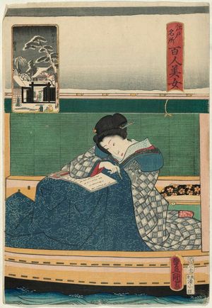 Utagawa Kunisada: Mokubô-ji, from the series One Hundred Beautiful Women at Famous Places in Edo (Edo meisho hyakunin bijo) - Museum of Fine Arts