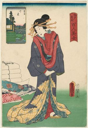 歌川国貞: Senzoku, from the series One Hundred Beautiful Women at Famous Places in Edo (Edo meisho hyakunin bijo) - ボストン美術館