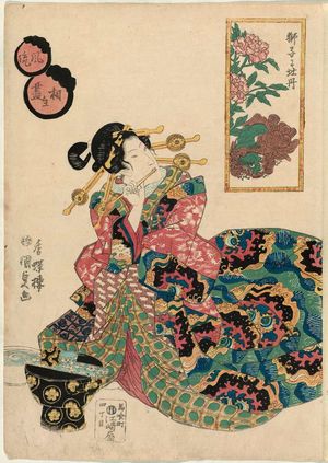 Utagawa Kunisada: Lion and Peonies (Shishi ni botan), from the series Collection of Fashionable Pairings (Fûryû aioi zukushi) - Museum of Fine Arts
