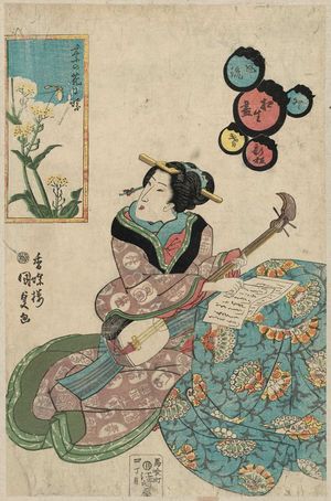 Utagawa Kunisada: Butterfly and Canola Flower (Na no hana ni chô), from the series Fûryû aioi zukushi (Collection of Fashionable Pairings) - Museum of Fine Arts