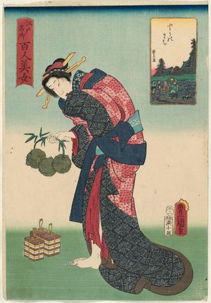 Utagawa Kunisada, 歌川国貞 (Utagawa Kunisada I (Toyokuni III))による浮世絵「Tori no machi, from the series One Hundred Beautiful Women at Famous Places in Edo (Edo meisho hyakunin bijo)」