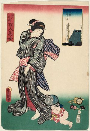 Utagawa Kunisada: Jumokudani in Shirogane, from the series One Hundred Beautiful Women at Famous Places in Edo (Edo meisho hyakunin bijo) - Museum of Fine Arts