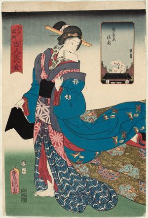 Utagawa Kunisada: Cherry Blossoms in Full Bloom in the New Yoshiwara (Shin Yoshiwara manka), from the series One Hundred Beautiful Women at Famous Places in Edo (Edo meisho hyakunin bijo) - Museum of Fine Arts