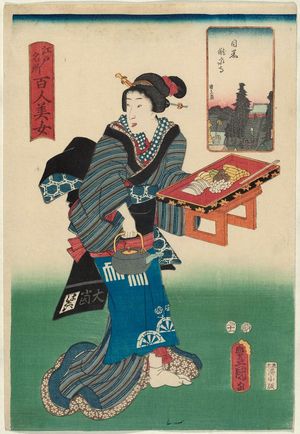 歌川国貞: Ryûsen-ji Temple at Meguro (Meguro Ryûsen-ji), from the series One Hundred Beautiful Women at Famous Places in Edo (Edo meisho hyakunin bijo) - ボストン美術館