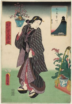 Utagawa Kunisada: Kayaba-chô, from the series One Hundred Beautiful Women at Famous Places in Edo (Edo meisho hyakunin bijo) - Museum of Fine Arts