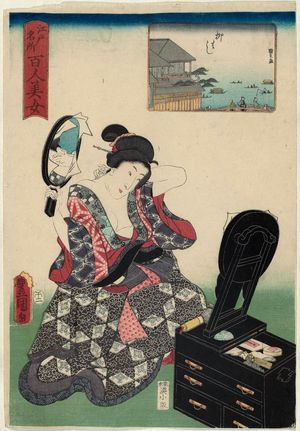 Utagawa Kunisada: Yanagi-bashi, from the series One Hundred Beautiful Women at Famous Places in Edo (Edo meisho hyakunin bijo) - Museum of Fine Arts