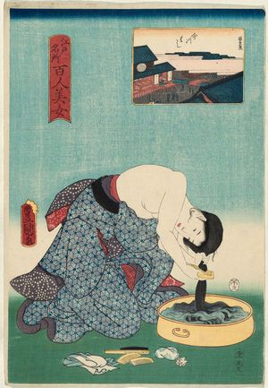 歌川国貞: Imagawa-bashi, from the series One Hundred Beautiful Women at Famous Places in Edo (Edo meisho hyakunin bijo) - ボストン美術館
