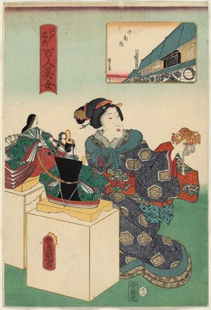 Utagawa Kunisada: The Ten Doll Stores (Jukkendana), from the series One Hundred Beautiful Women at Famous Places in Edo (Edo meisho hyakunin bijo) - Museum of Fine Arts