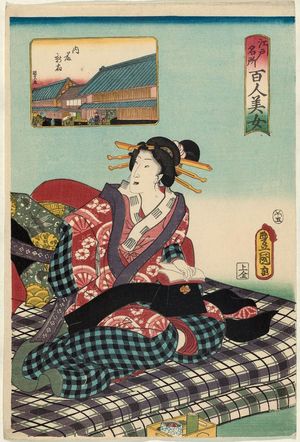 Utagawa Kunisada: Naitô Shinjuku, from the series One Hundred Beautiful Women at Famous Places in Edo (Edo meisho hyakunin bijo) - Museum of Fine Arts