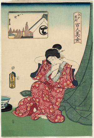Utagawa Kunisada: Hatchôbori, from the series One Hundred Beautiful Women at Famous Places in Edo (Edo meisho hyakunin bijo) - Museum of Fine Arts