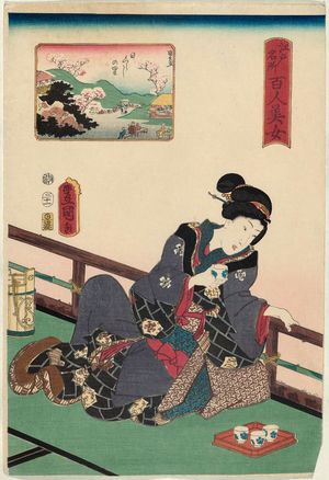 Utagawa Kunisada: Higurashi Village (Higurashi no sato), from the series One Hundred Beautiful Women at Famous Places in Edo (Edo meisho hyakunin bijo) - Museum of Fine Arts