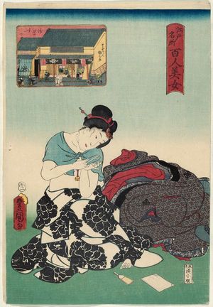 歌川国貞: Asakusa Suwa-chô, from the series One Hundred Beautiful Women at Famous Places in Edo (Edo meisho hyakunin bijo) - ボストン美術館