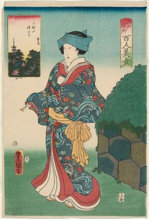 歌川国貞: San'enzan Zôjô-ji Temple, from the series One Hundred Beautiful Women at Famous Places in Edo (Edo meisho hyakunin bijo) - ボストン美術館