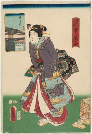 歌川国貞: Saruwaka-machi, from the series One Hundred Beautiful Women at Famous Places in Edo (Edo meisho hyakunin bijo) - ボストン美術館