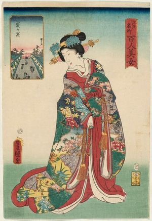 Utagawa Kunisada: Kasumigaseki, from the series One Hundred Beautiful Women at Famous Places in Edo (Edo meisho hyakunin bijo) - Museum of Fine Arts