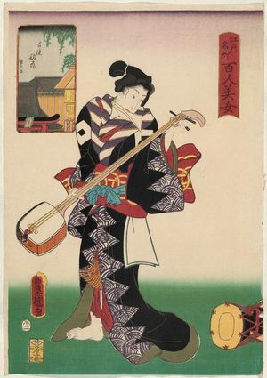歌川国貞: Yoshitoku Inari Shrine, from the series One Hundred Beautiful Women at Famous Places in Edo (Edo meisho hyakunin bijo) - ボストン美術館