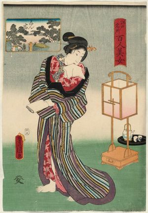 歌川国貞: Shinjuku, from the series One Hundred Beautiful Women at Famous Places in Edo (Edo meisho hyakunin bijo) - ボストン美術館