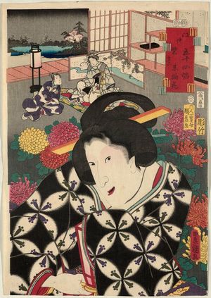 Utagawa Kunisada: No. 6, Suetsumuhana: Actor Iwai Hanshirô VII, from the series Fifty-four Chapters of Edo Purple (Edo murasaki gojûyo-jô) - Museum of Fine Arts