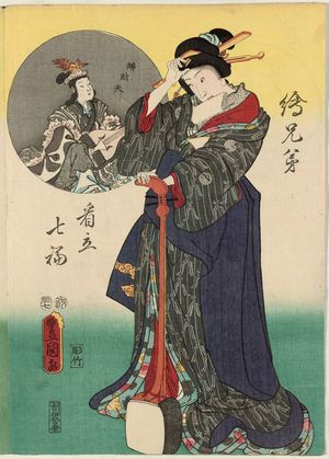 Utagawa Kunisada: Benzaiten, from the series Parodies of the Seven Gods of Good Fortune in Matching Pictures (Ekyôdai mitate Shichifuku) - Museum of Fine Arts