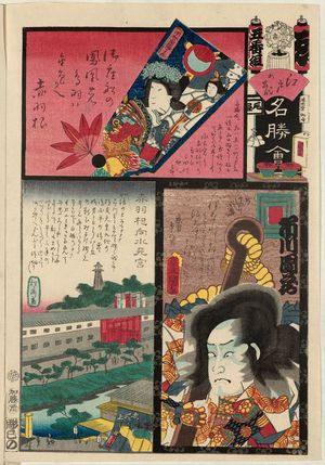 歌川国貞: We Brigade, Akabane: Actor Ichikawa Danzô as Shinchûnagon Tomomori, from the series Flowers of Edo and Views of Famous Places (Edo no hana meishô-e) - ボストン美術館