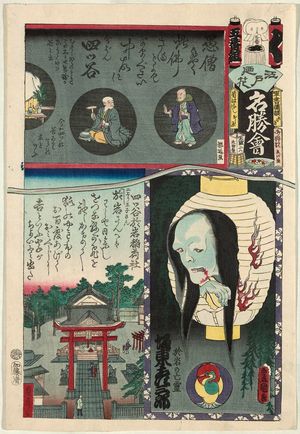 Utagawa Kunisada: Yotsuya: Actor Bandô Hikosaburô V as the Ghost of Oiwa, from the series Flowers of Edo and Views of Famous Places (Edo no hana meishô-e) - Museum of Fine Arts