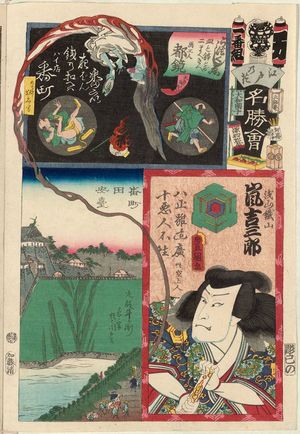 歌川国貞: Banchô: Actor Arashi Kichisaburô, from the series Flowers of Edo and Views of Famous Places (Edo no hana meishô-e) - ボストン美術館