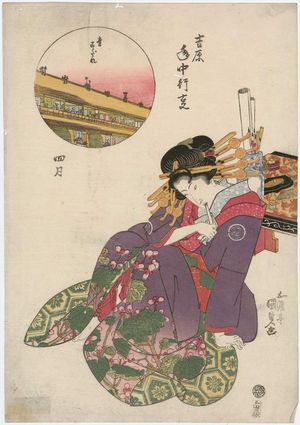 Utagawa Kunisada, 歌川国貞 (Utagawa Kunisada I (Toyokuni III))による浮世絵「The Fourth Month: Bamboo Blinds (Shigatsu, ao sudare), from the series Annual Events in the Yoshiwara (Yoshiwara nenjû gyôji)」