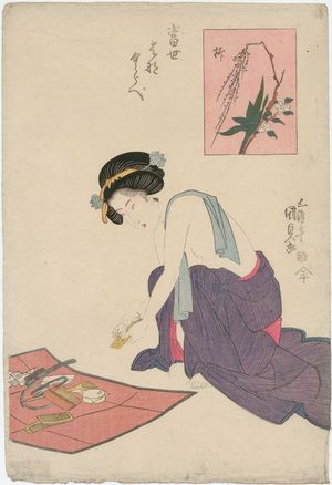 Estampe japonaise "Willow (Yanagi), from the series Contest of Modern Flowers (Tôsei hana kurabe)" par Utagawa Kunisada, 歌川国貞 (Utagawa Kunisada I (Toyokuni III))