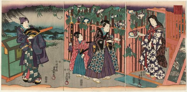 歌川国貞: The Yûgao Scene from Inaka Genji, from the series Eastern Magic Lantern Slides in Edo Purple (Edo Murasaki Azuma no utsushi-e) - ボストン美術館
