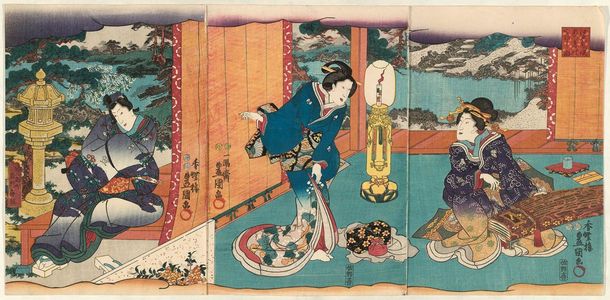歌川国貞: Scene from Inaka Genji, from the series Eastern Magic Lantern Slides in Edo Purple (Edo Murasaki Azuma no utsushi-e) - ボストン美術館