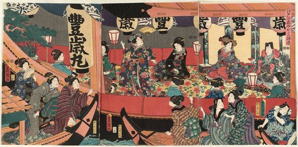 歌川国貞: Flowers of Edo Enjoy the Evening Cool on Pleasure Boats (Edo no hana yakata no nôryô) - ボストン美術館